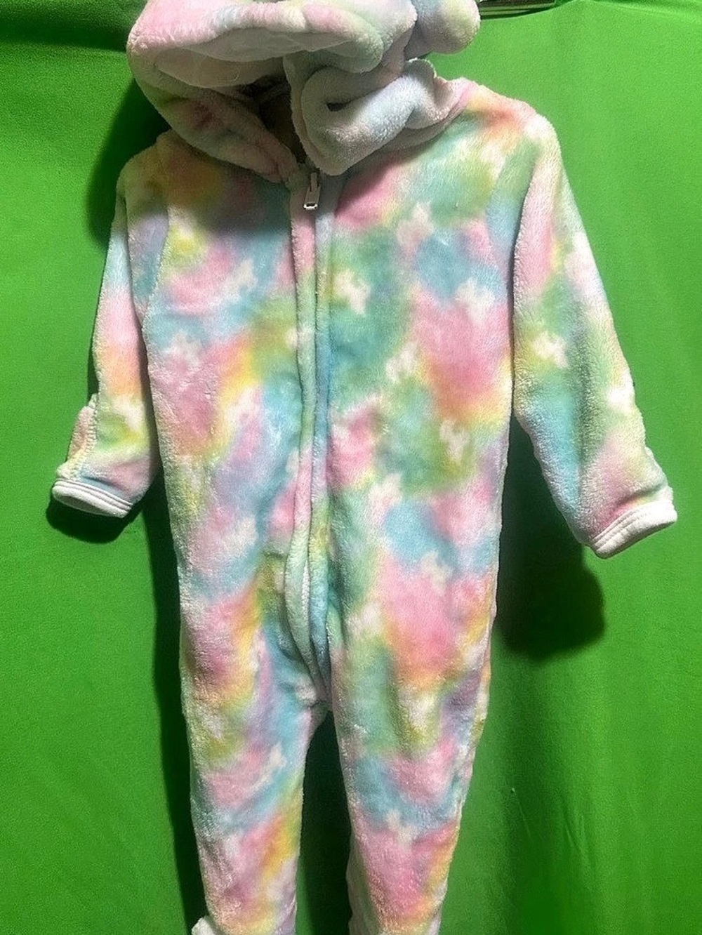 Penelope Mack Unicorn Fleece Footed Sleeper Tie-Dye Pink & Green Baby 3-6 Months